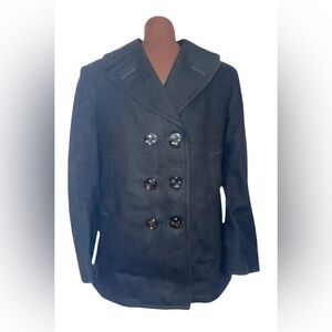 DSCP QUARTERDECK Black Naval Navy Double Breasted Button Front Pea Coat Size 10
